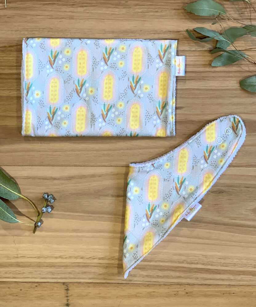 Baby Bib and Burp Cloth Set - Banksias