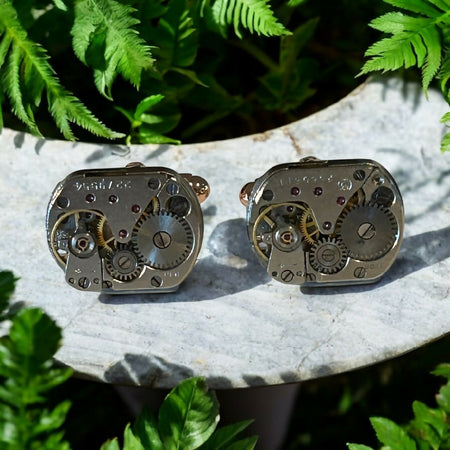 Steampunk watch movement cufflinks (rose gold) backs