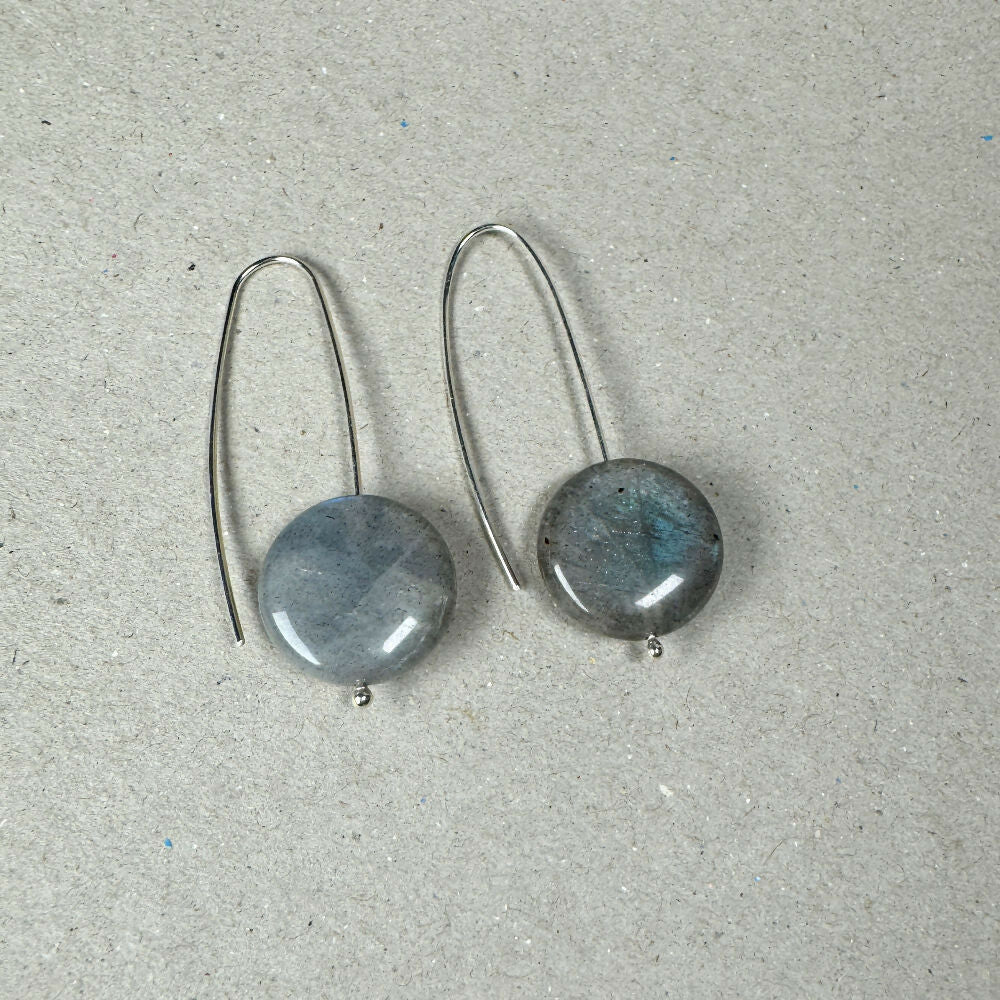 Labradorite earrings flat on background