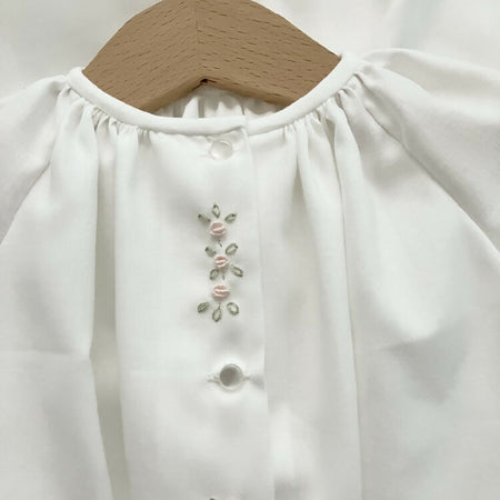 Vintage-style newborn baby day gown with hand embroidery - ivory brushed cotton fabric