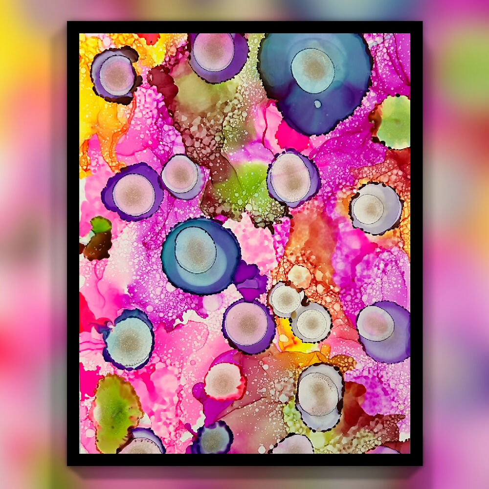 Pink Lollipop Bubbles Black Frame Blur