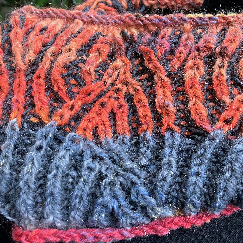 Smoke and Fire Brioche Stitch Ring Scarf or Cowl - Hand knitted from Hand spun yarn