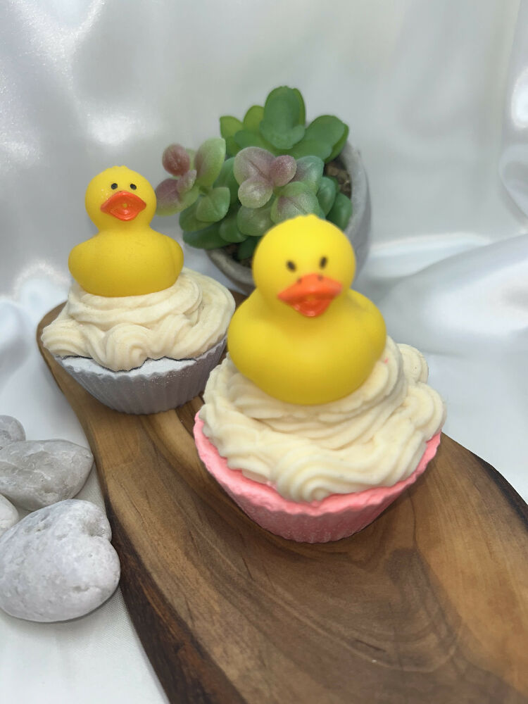 Handmade duck cupcake soap