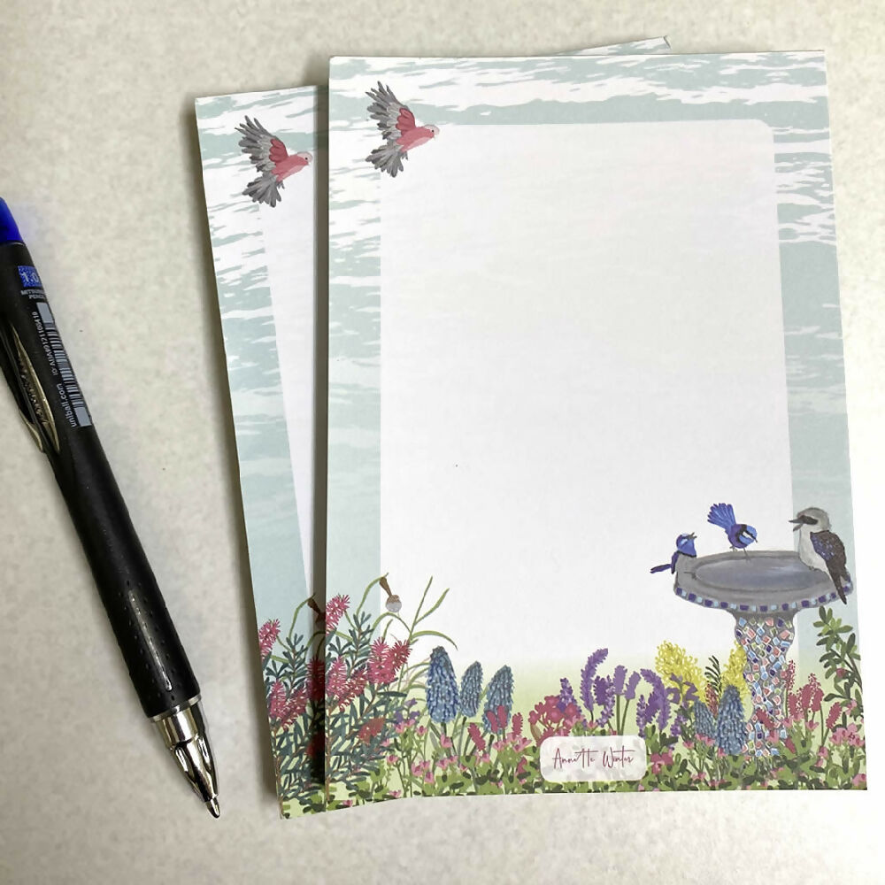 Cottage Garden notepad with Australian Fairy Wrens and Kookaburra #5