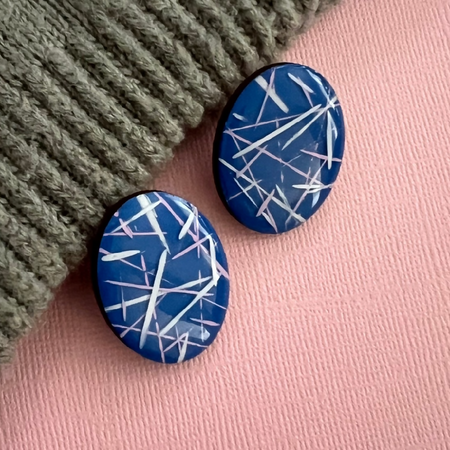 Painted Blue Large Wood Statement Stud Earrings