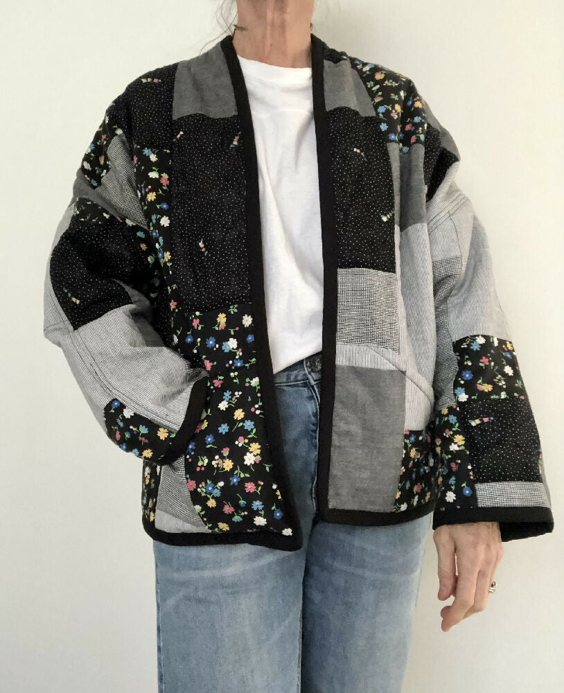 Patchwork quilted jacket/ Quilted jacket/ upcycled quilt jacket/ size small