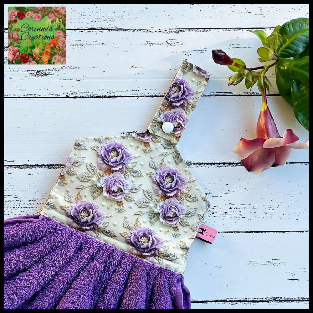 Hanging Hand Towel 3D Roses, Purple or Lilac