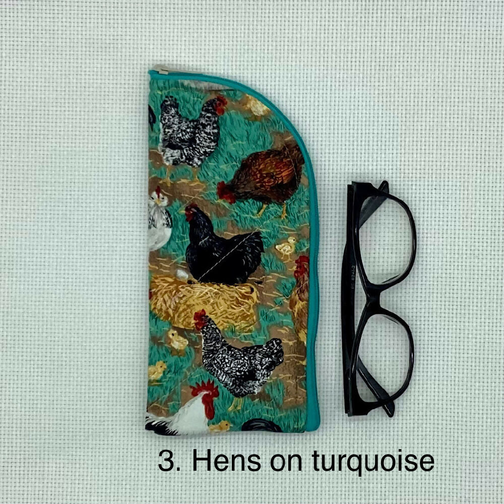 Hen And Chickens curved top zip pouch for glasses, phones, handbag organiser, etc.