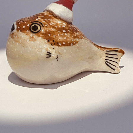 Mummy Puffer fish with Christmas hat ornament