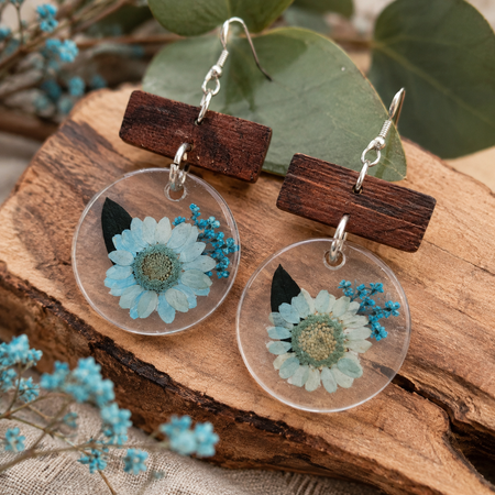 Handmade Blue Floral Resin Earrings 🌿