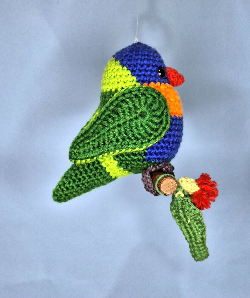 crocheted rainbow lorikeet room decoration or toy