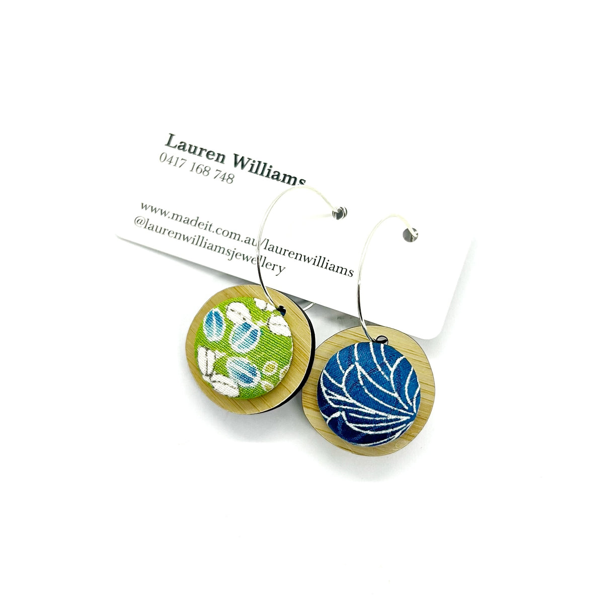 Double Sided Pebble Earrings - Green and Blue
