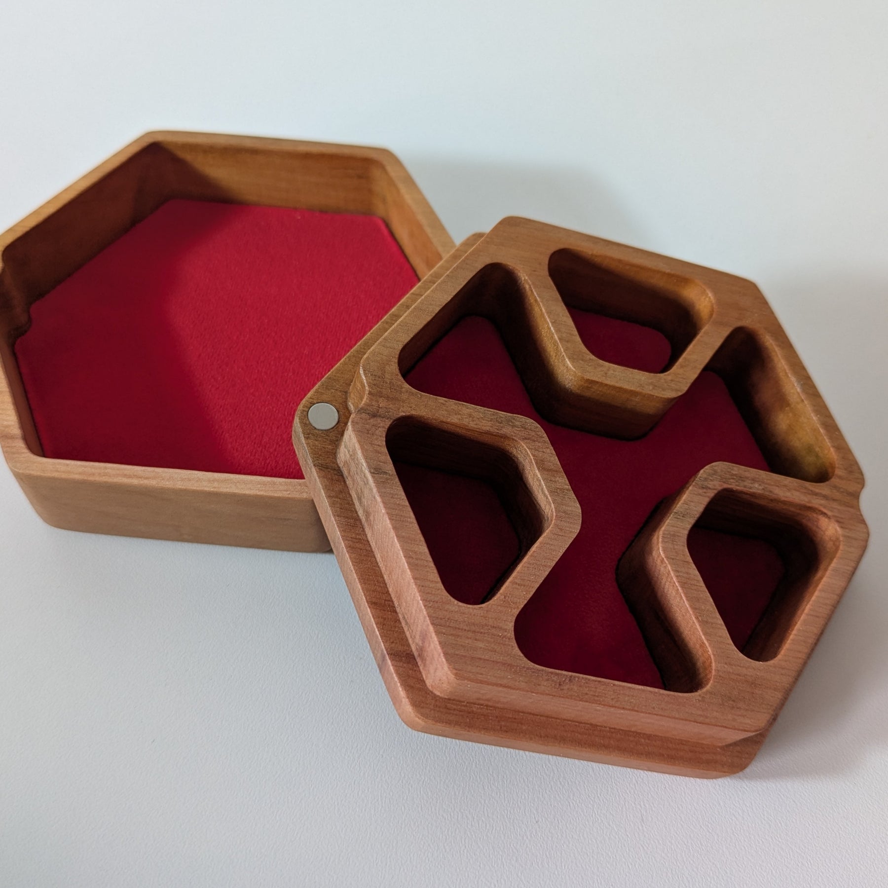 Wooden Hex Dice Box with Rolling Tray