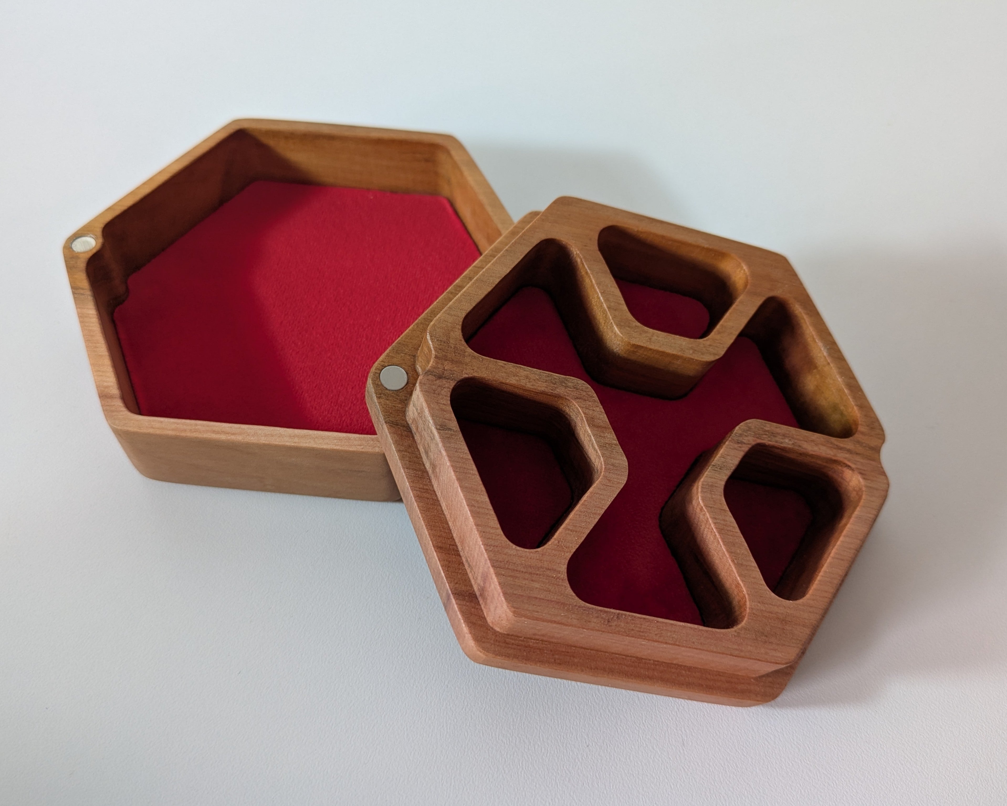Wooden Hex Dice Box with Rolling Tray