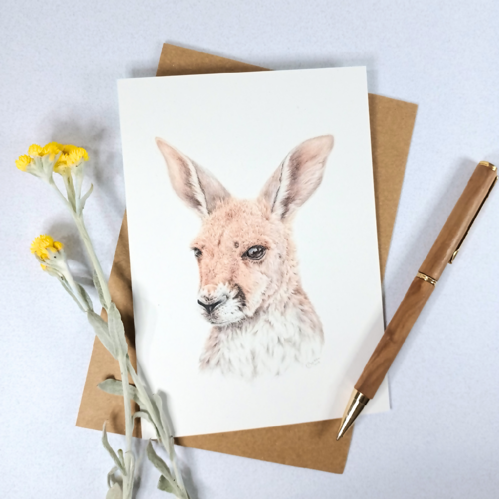 Australian-artist-greeting-card-red-kangaroo-joey-front