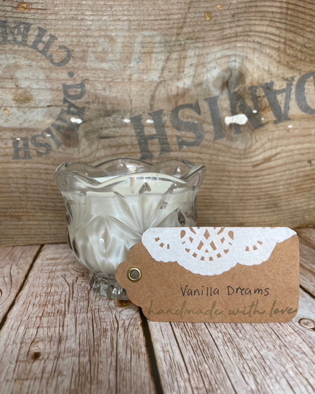 Vanilla Dreams | Natural Soy Candle in a Vintage Glass Candy Dish