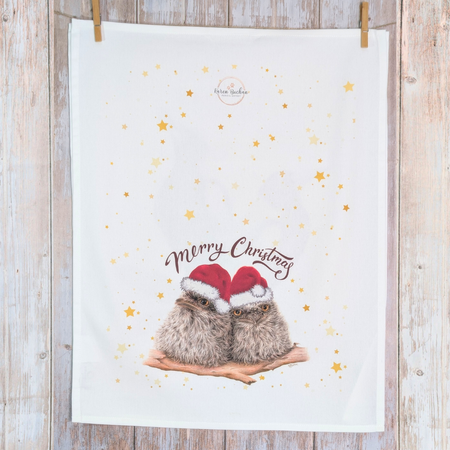 Tawny Frogmouth Chicks | Christmas Cotton Tea Towel