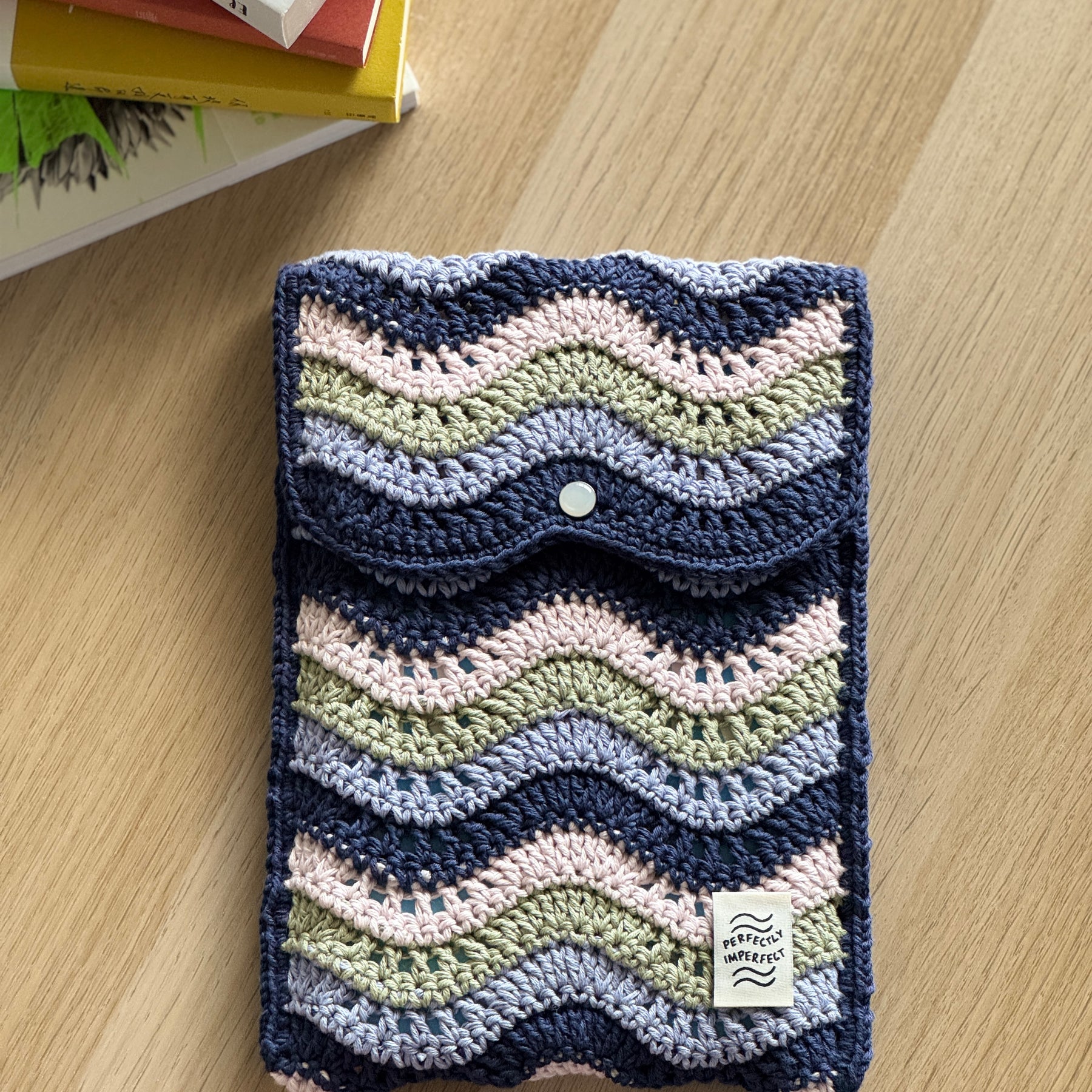 Book Sleeve | Handmade Crochet Book Accessary | Waves Ver. Cotton Yarn