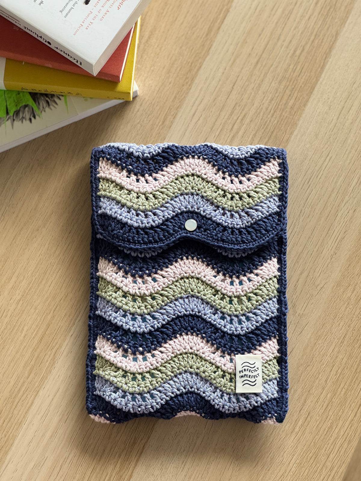 Book Sleeve | Handmade Crochet Book Accessary | Waves Ver. Cotton Yarn