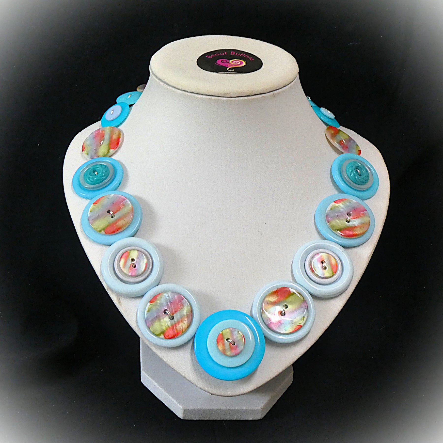 Button necklace and earrings - Pacific Dawn