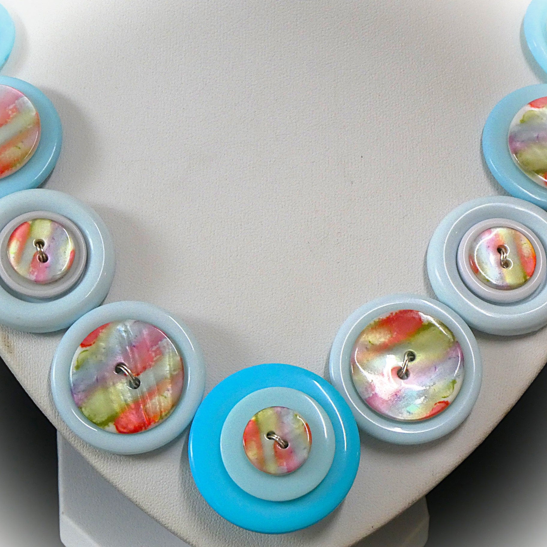 Button necklace and earrings - Pacific Dawn