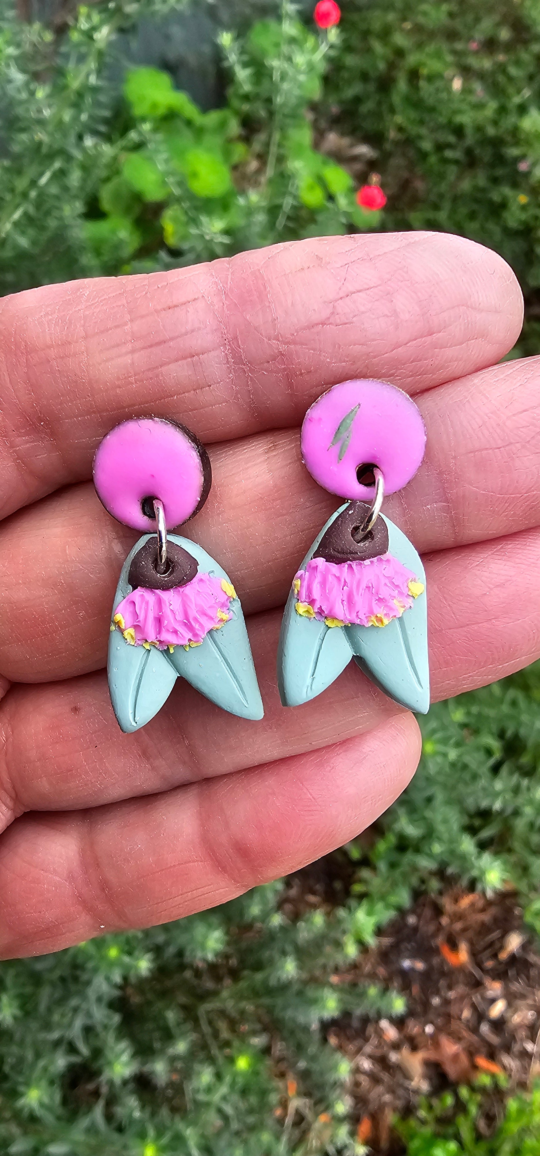 Australian Pink Gum Blossom Earrings Handmade Polymer Clay Australian Made.