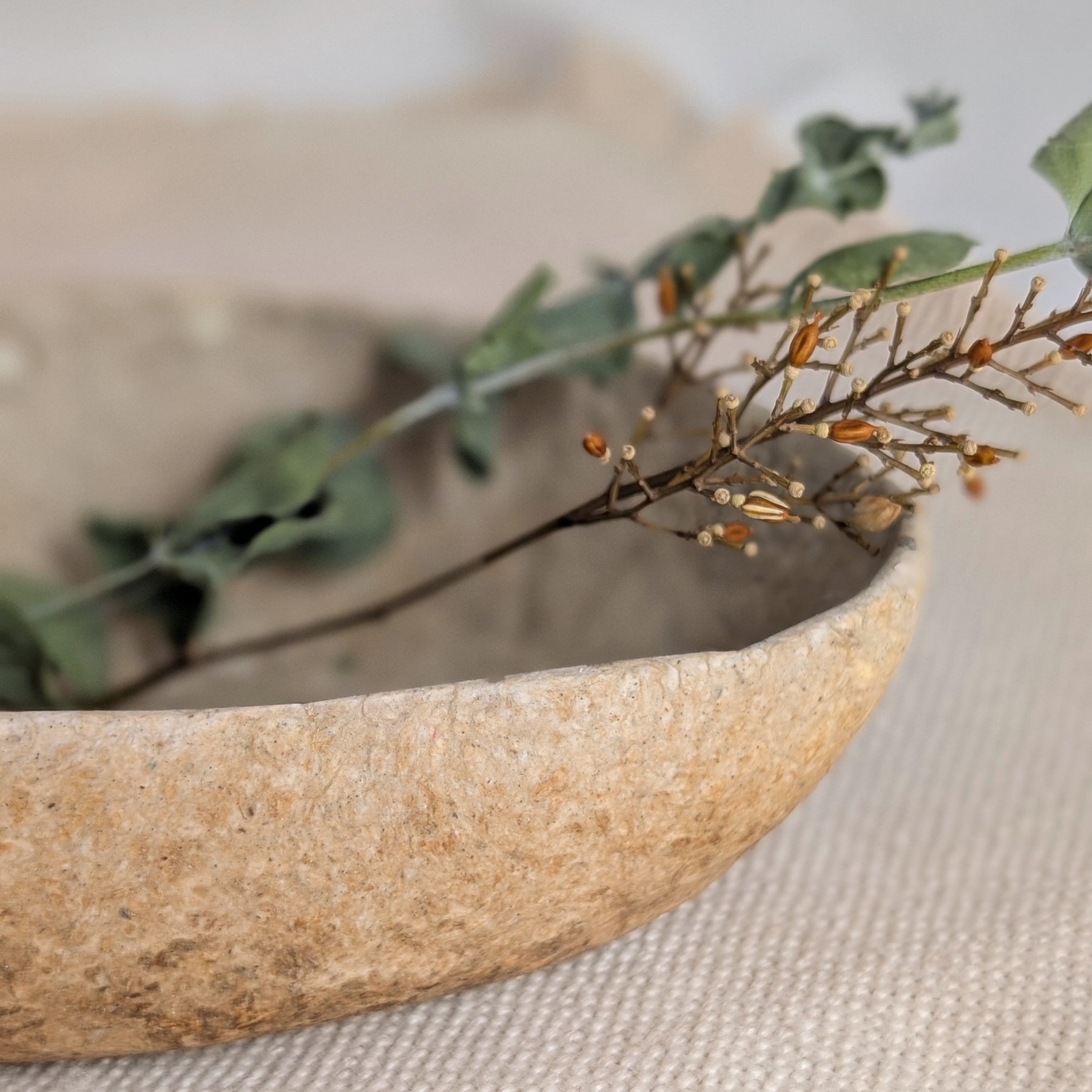 Handmade Sculptural Oval Paper Bowl – Recycled Paper Decorative Bowl – Sustainable Home Decor