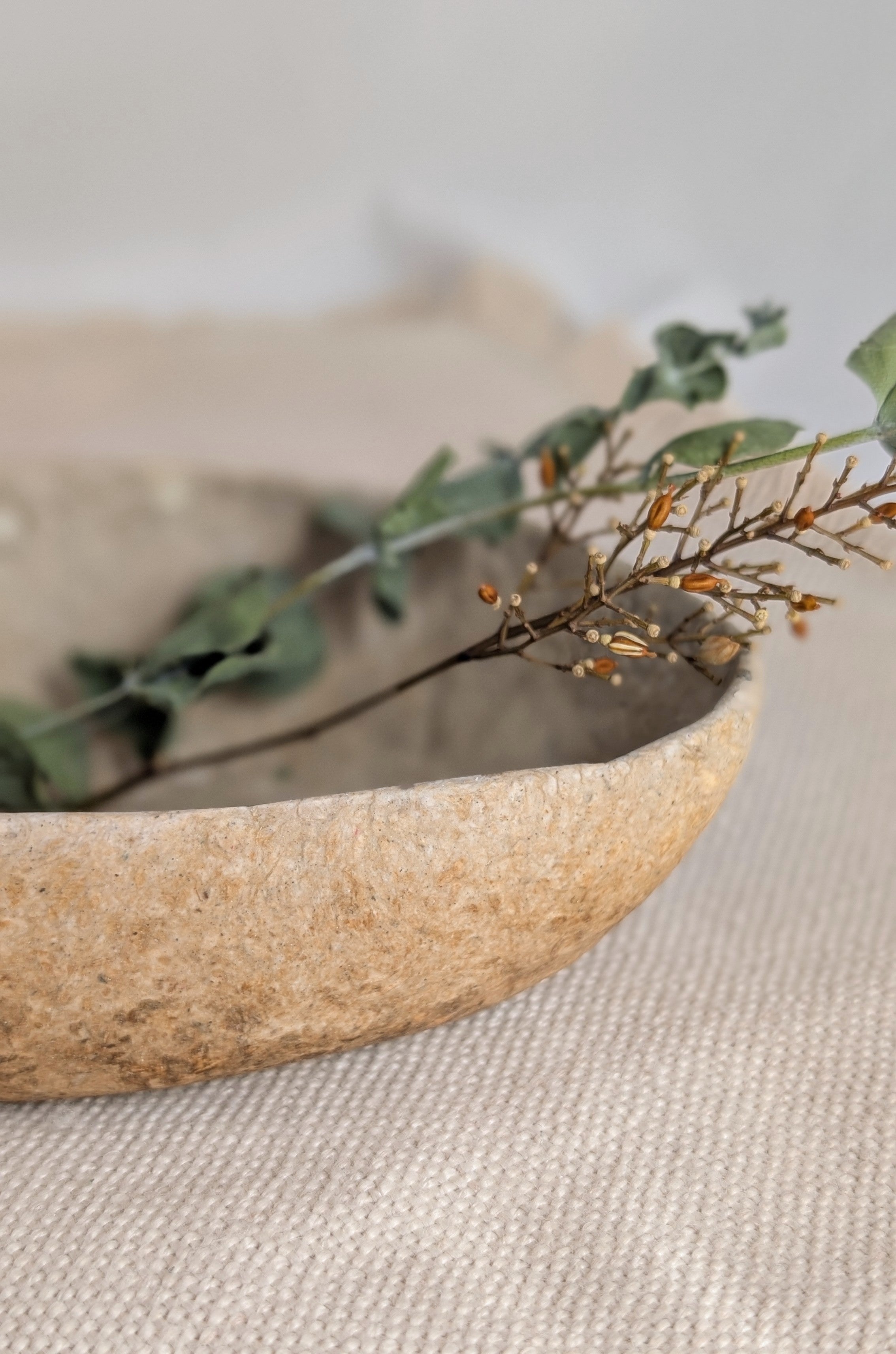 Handmade Sculptural Oval Paper Bowl – Recycled Paper Decorative Bowl – Sustainable Home Decor