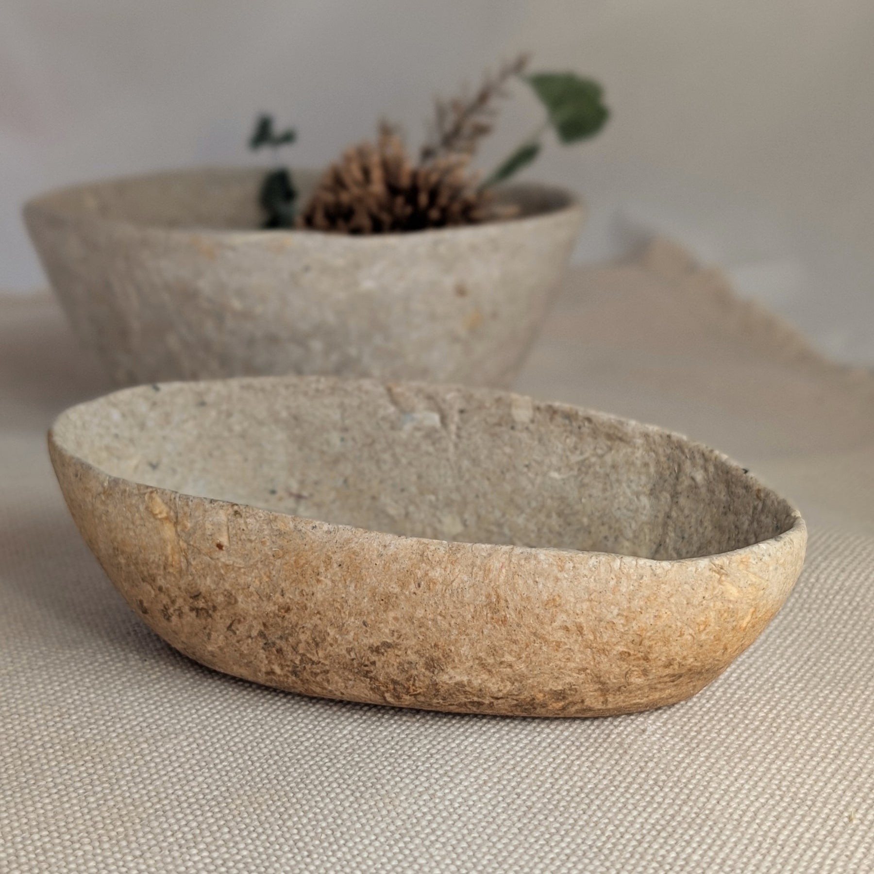 Handmade Sculptural Oval Paper Bowl – Recycled Paper Decorative Bowl – Sustainable Home Decor
