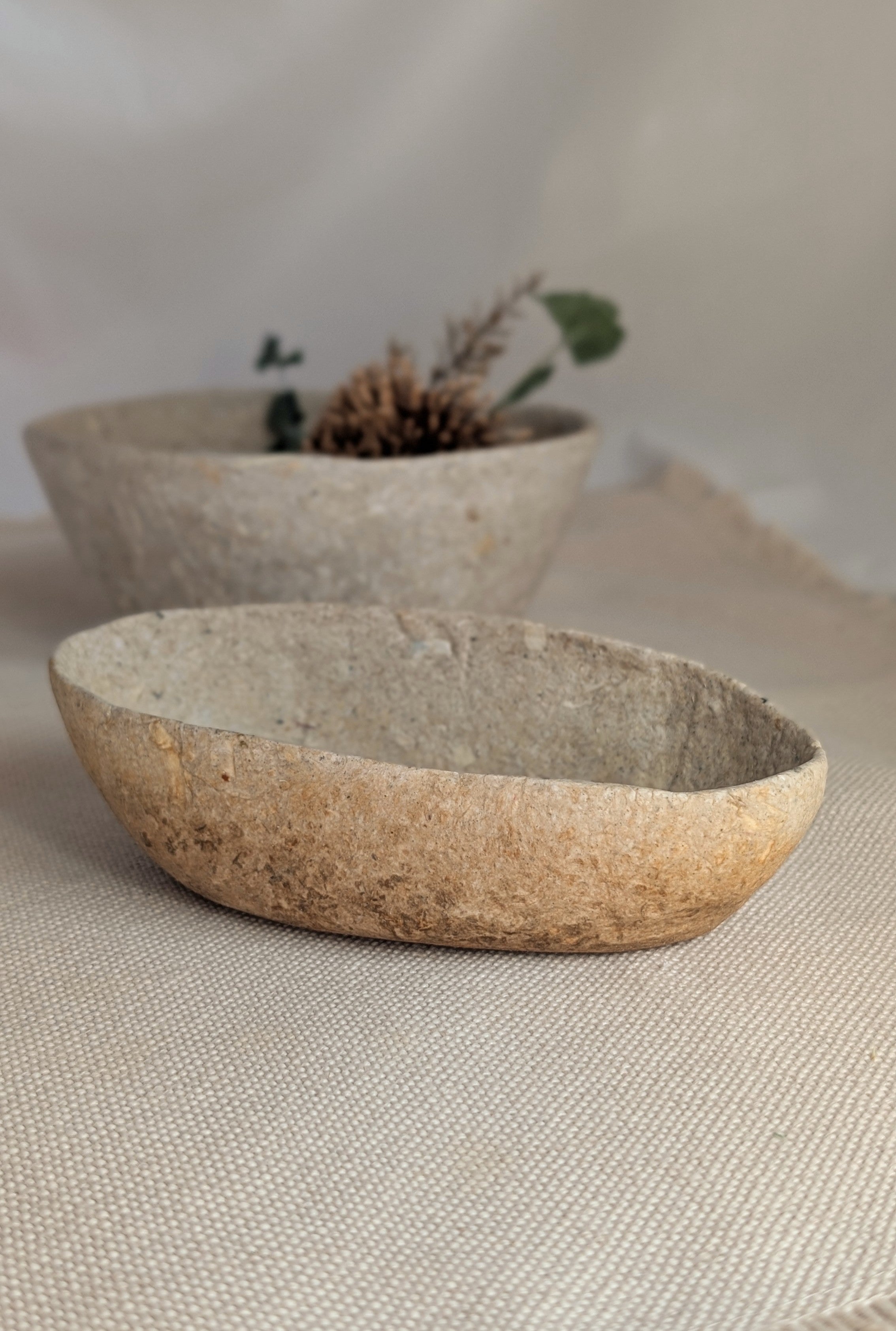 Handmade Sculptural Oval Paper Bowl – Recycled Paper Decorative Bowl – Sustainable Home Decor