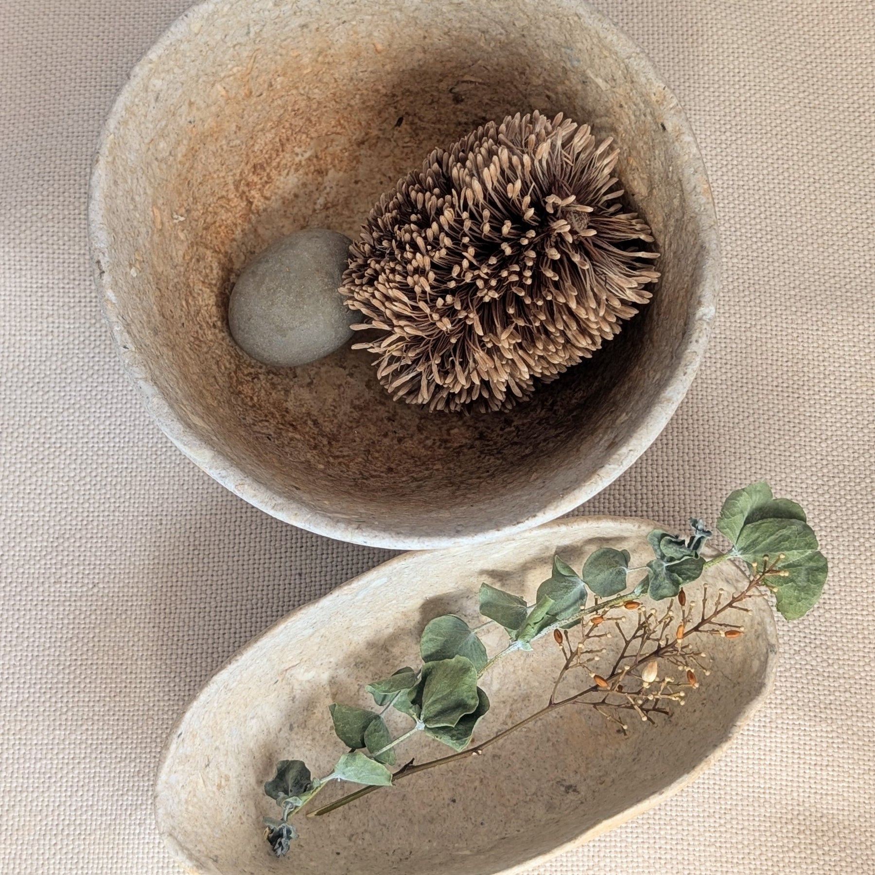 Handmade Sculptural Oval Paper Bowl – Recycled Paper Decorative Bowl – Sustainable Home Decor