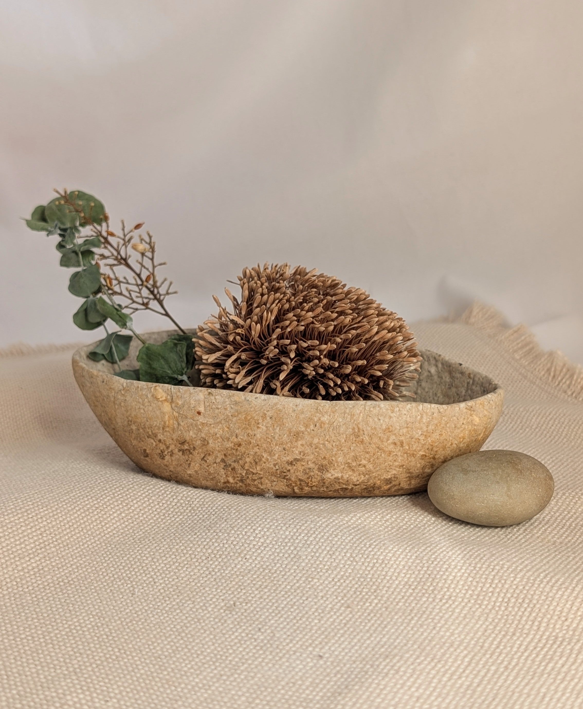 Handmade Sculptural Oval Paper Bowl – Recycled Paper Decorative Bowl – Sustainable Home Decor