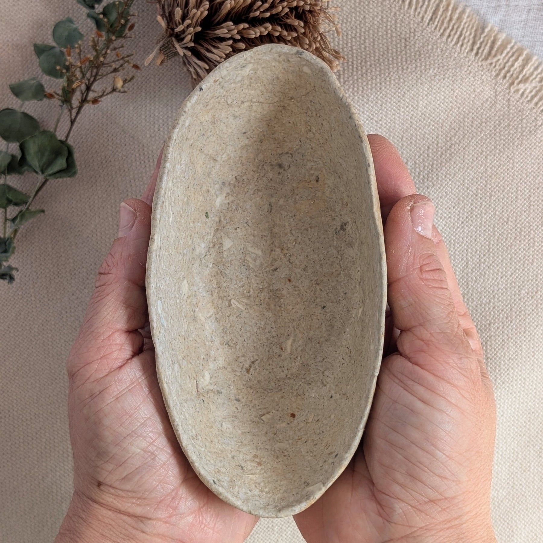 Handmade Sculptural Oval Paper Bowl – Recycled Paper Decorative Bowl – Sustainable Home Decor