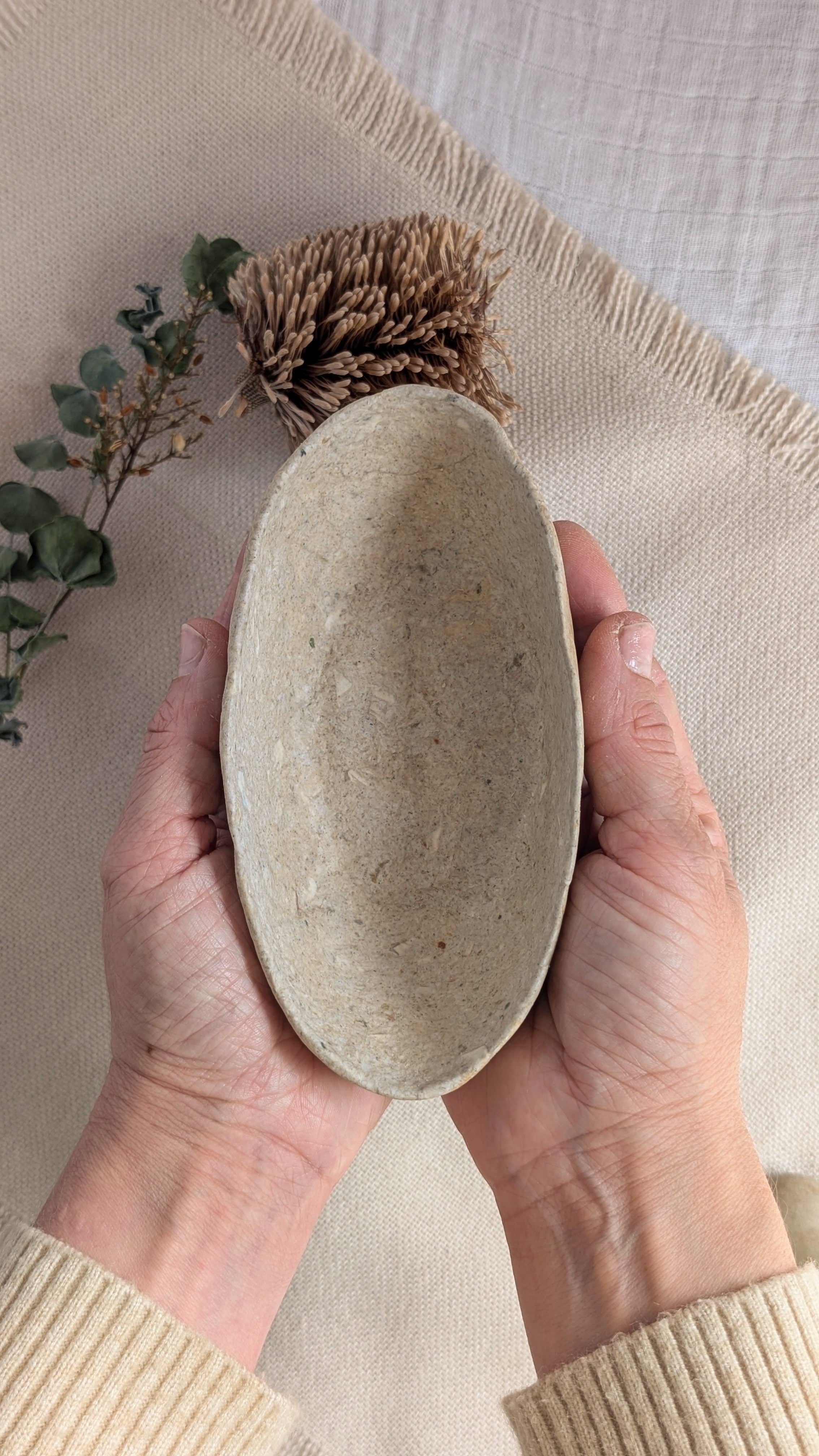 Handmade Sculptural Oval Paper Bowl – Recycled Paper Decorative Bowl – Sustainable Home Decor