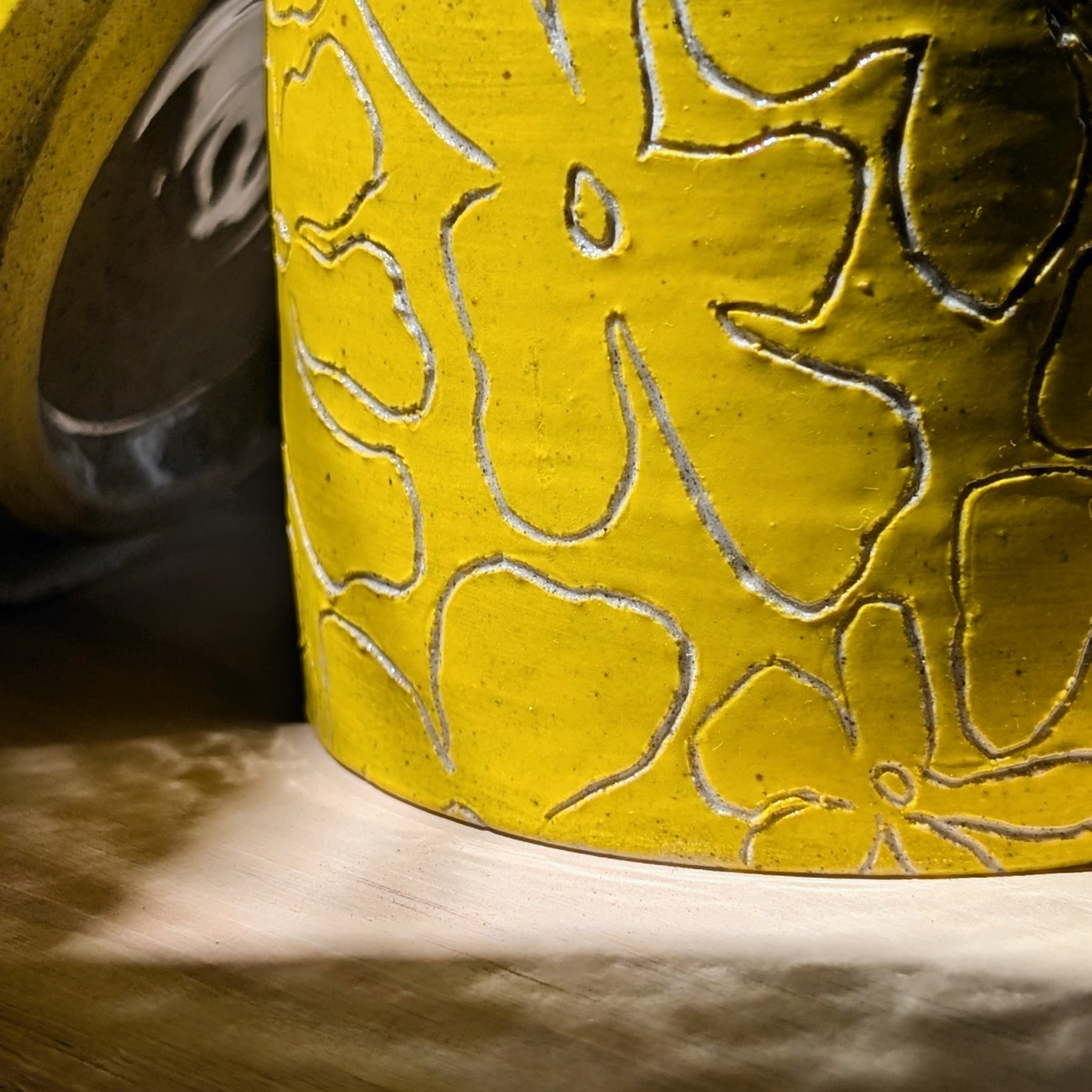Golden Yellow Speckled Floral Ceramic Jar - 300ml