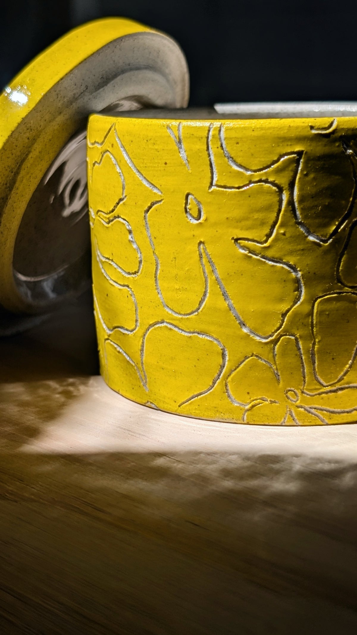 Golden Yellow Speckled Floral Ceramic Jar - 300ml