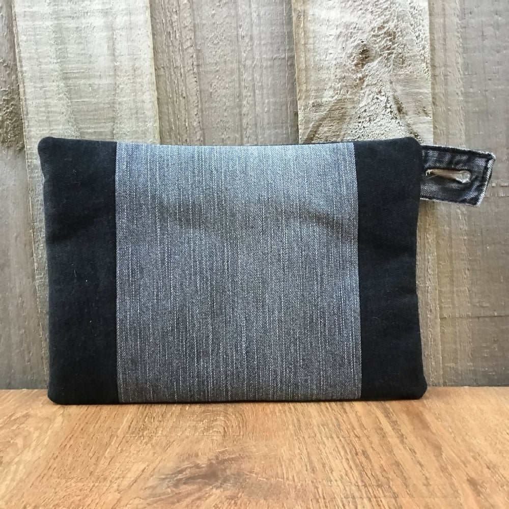 Black Upcycled Denim Pencil Case - Levi Patch