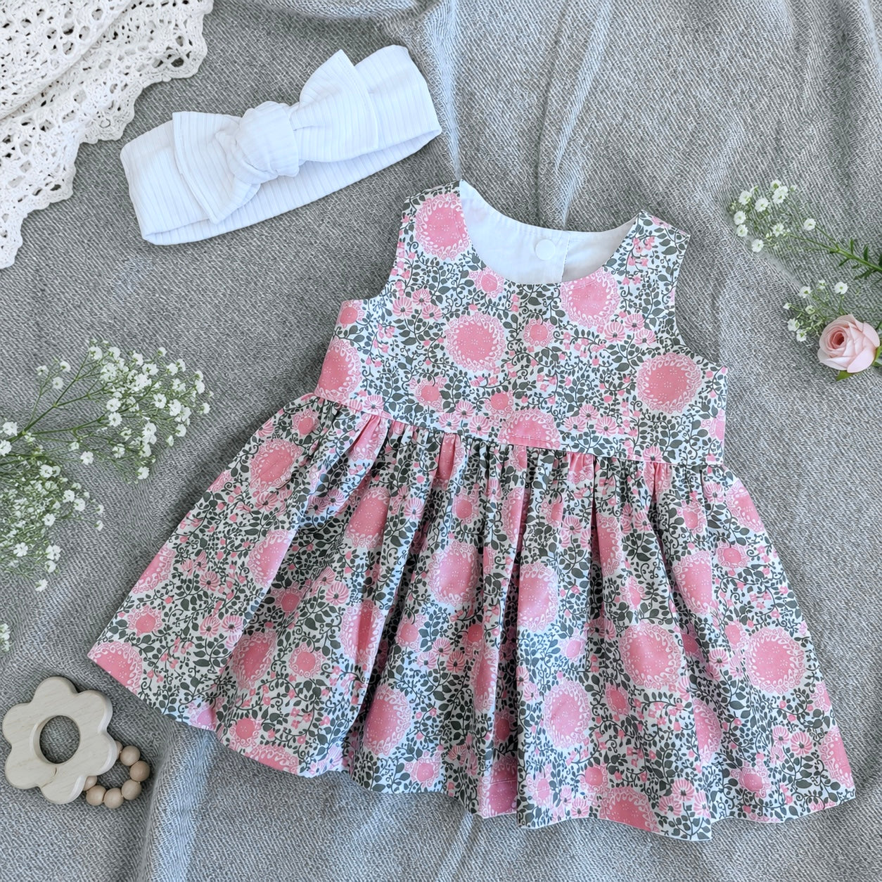 Pink Swirl Flower and Vine Baby Sundress