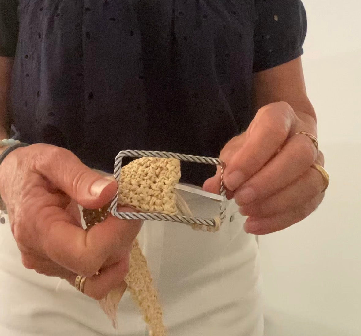 Crochet Bamboo Cord Belt (Vintage Twist Silver Buckle)