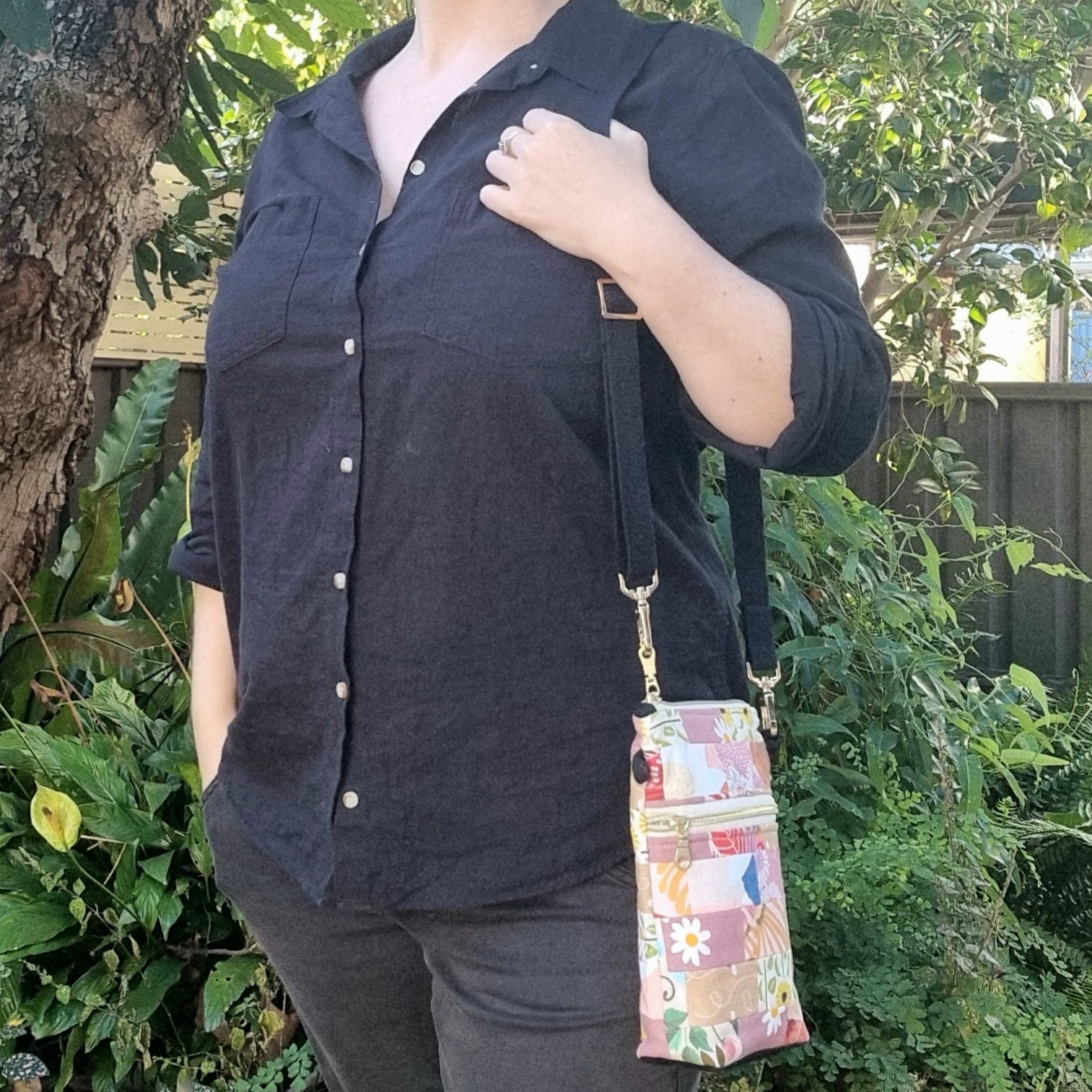 Repurposed Remnant Fabric Crossbody Bag "Sweet Gum"
