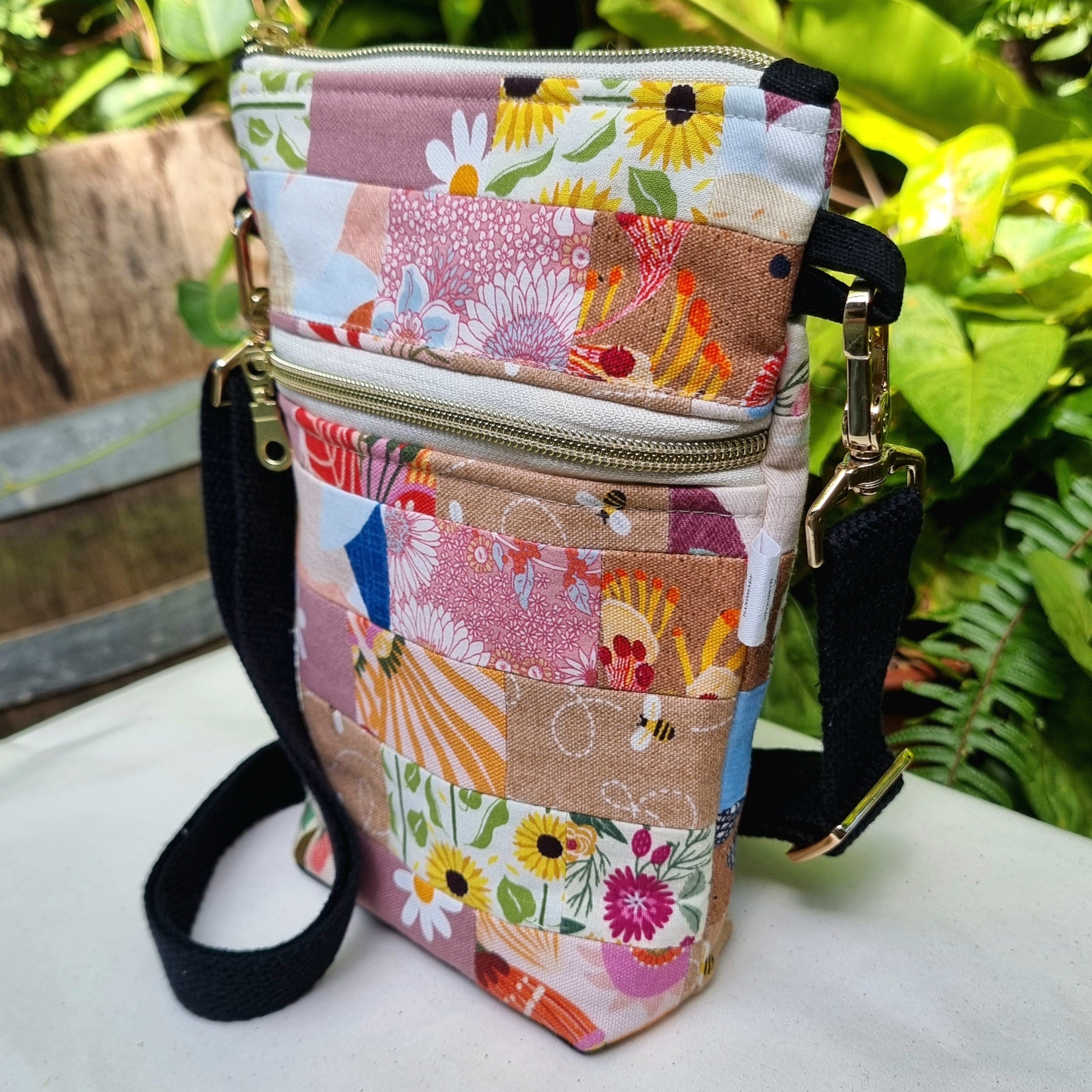 Repurposed Remnant Fabric Crossbody Bag "Sweet Gum"