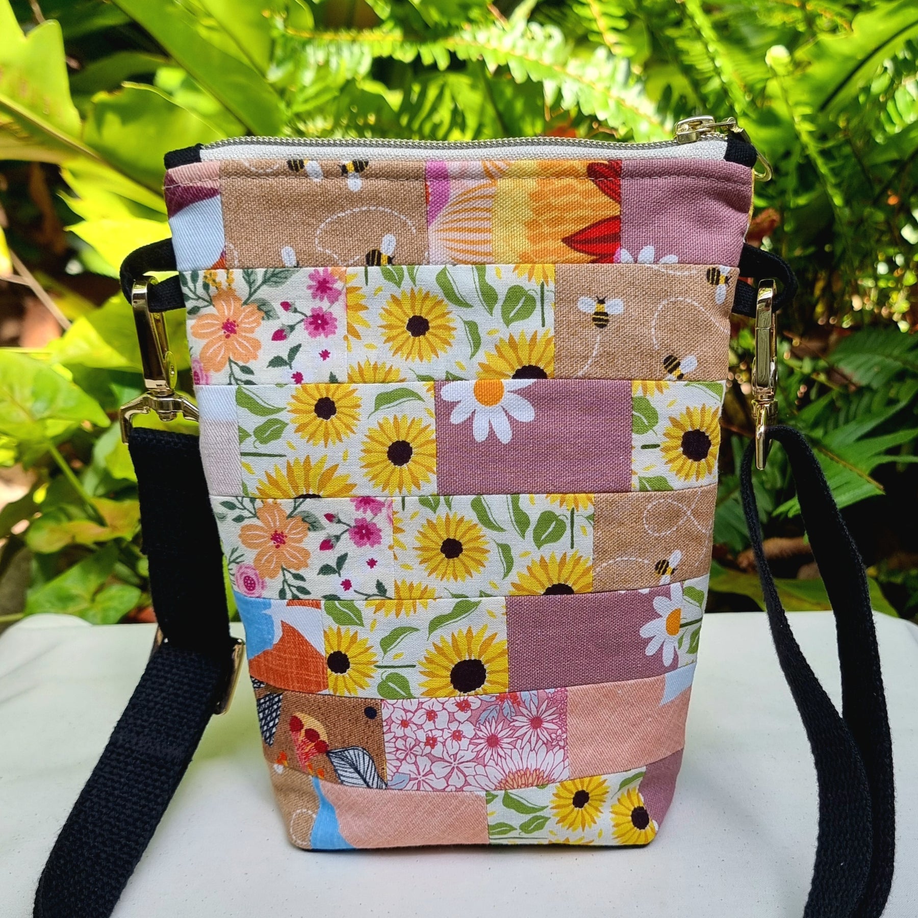 Repurposed Remnant Fabric Crossbody Bag "Sweet Gum"