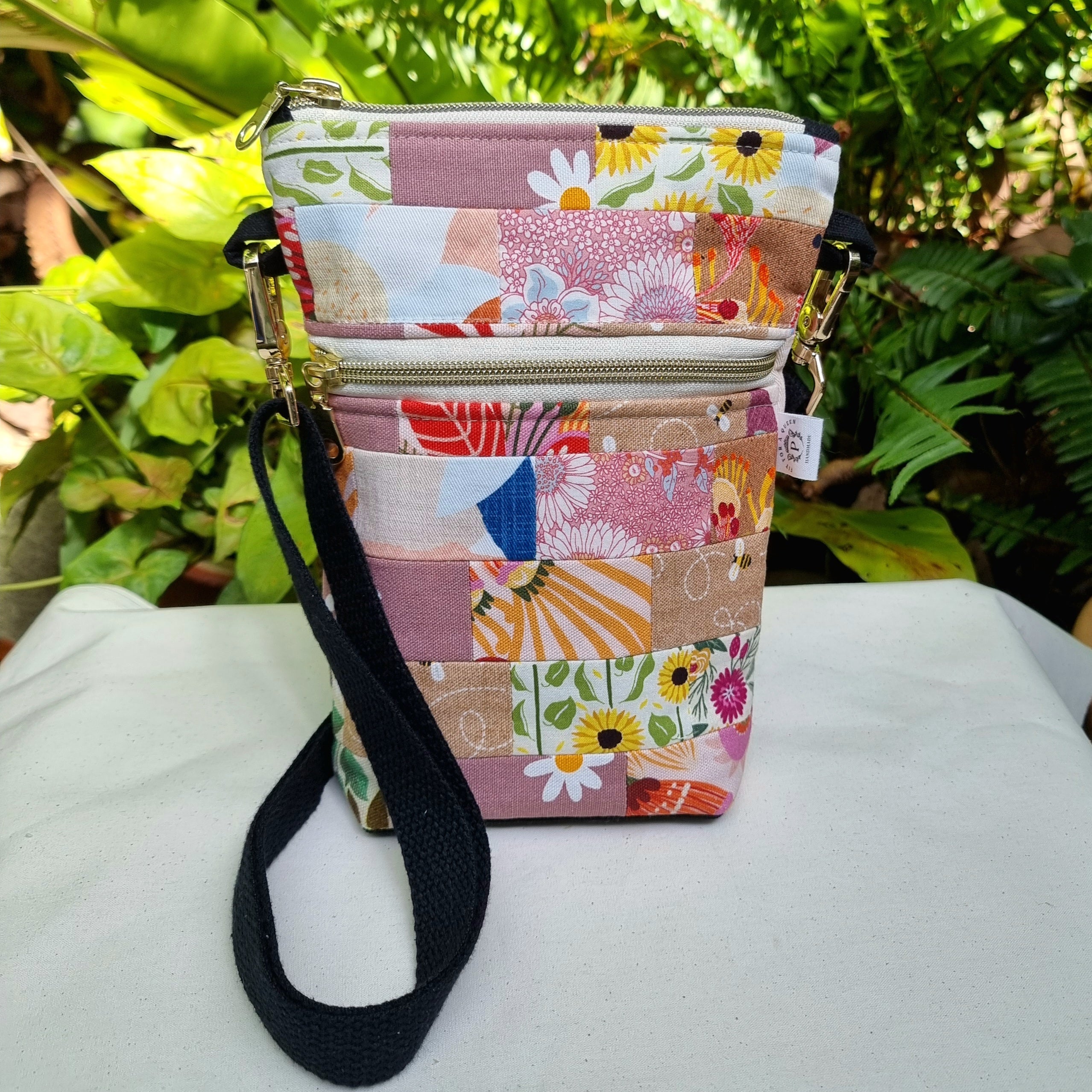 Repurposed Remnant Fabric Crossbody Bag "Sweet Gum"