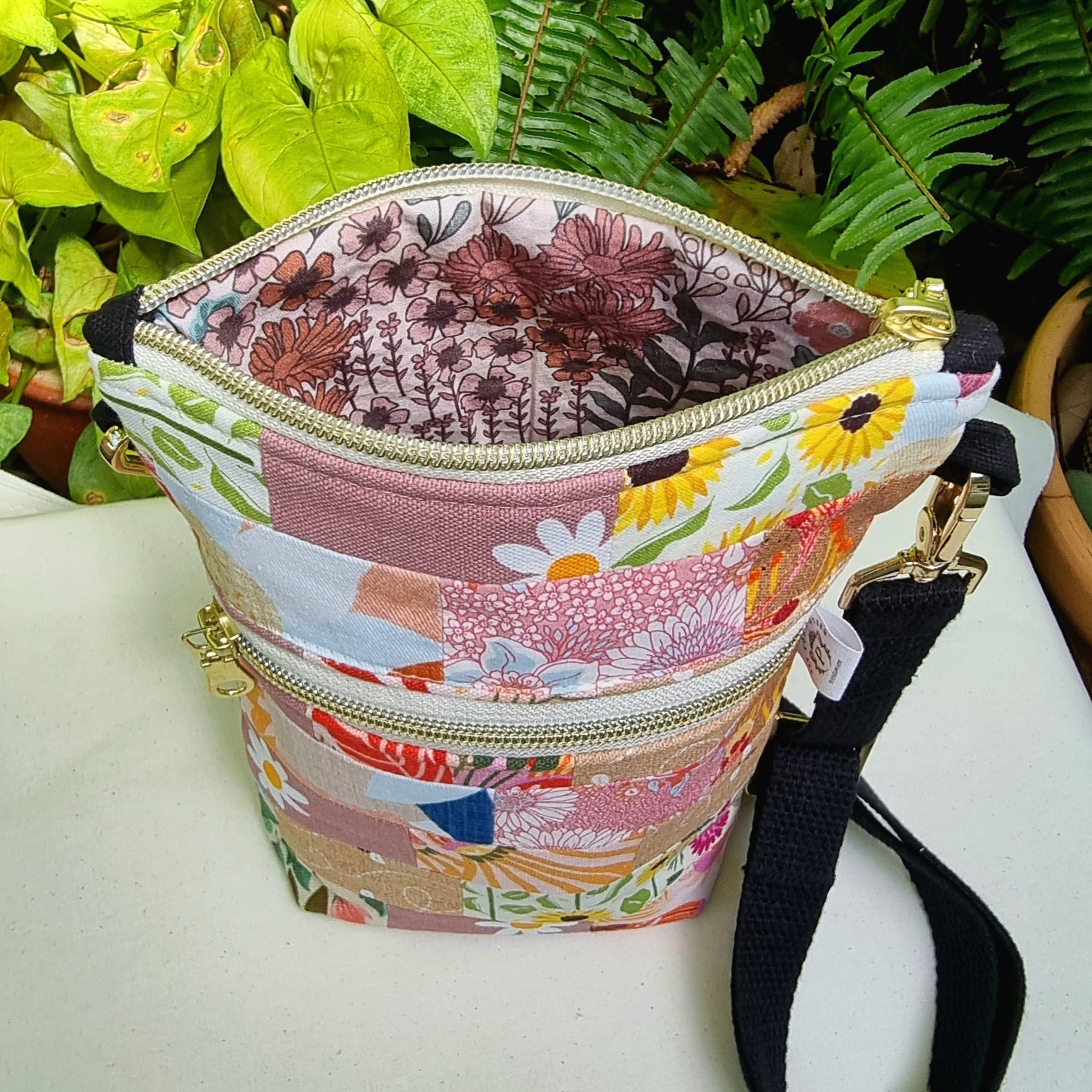 Repurposed Remnant Fabric Crossbody Bag "Sweet Gum"
