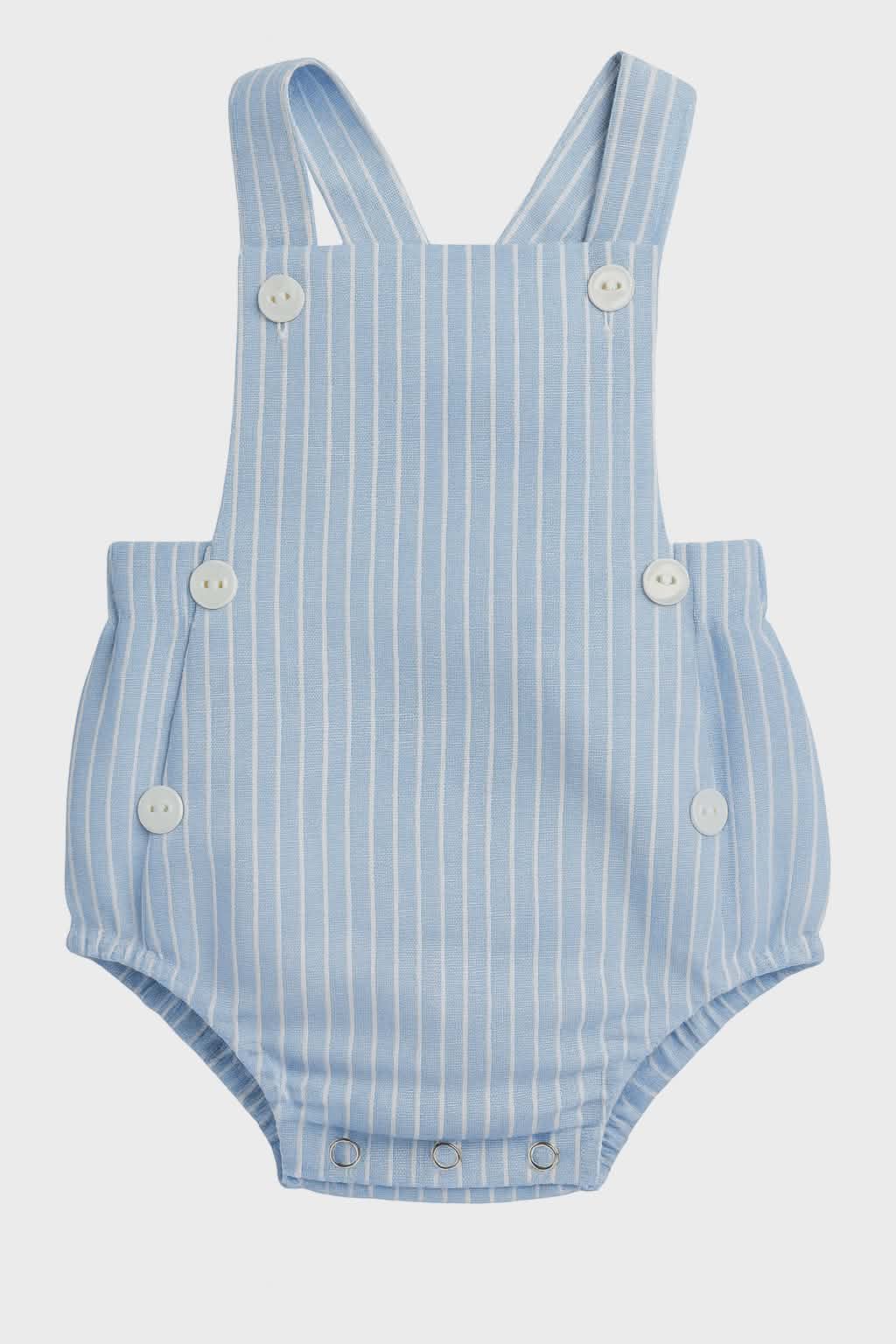 Baby Blue Linen Romper & Hat Set - Handmade