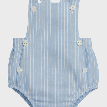 Baby Blue Linen Romper & Hat Set - Handmade