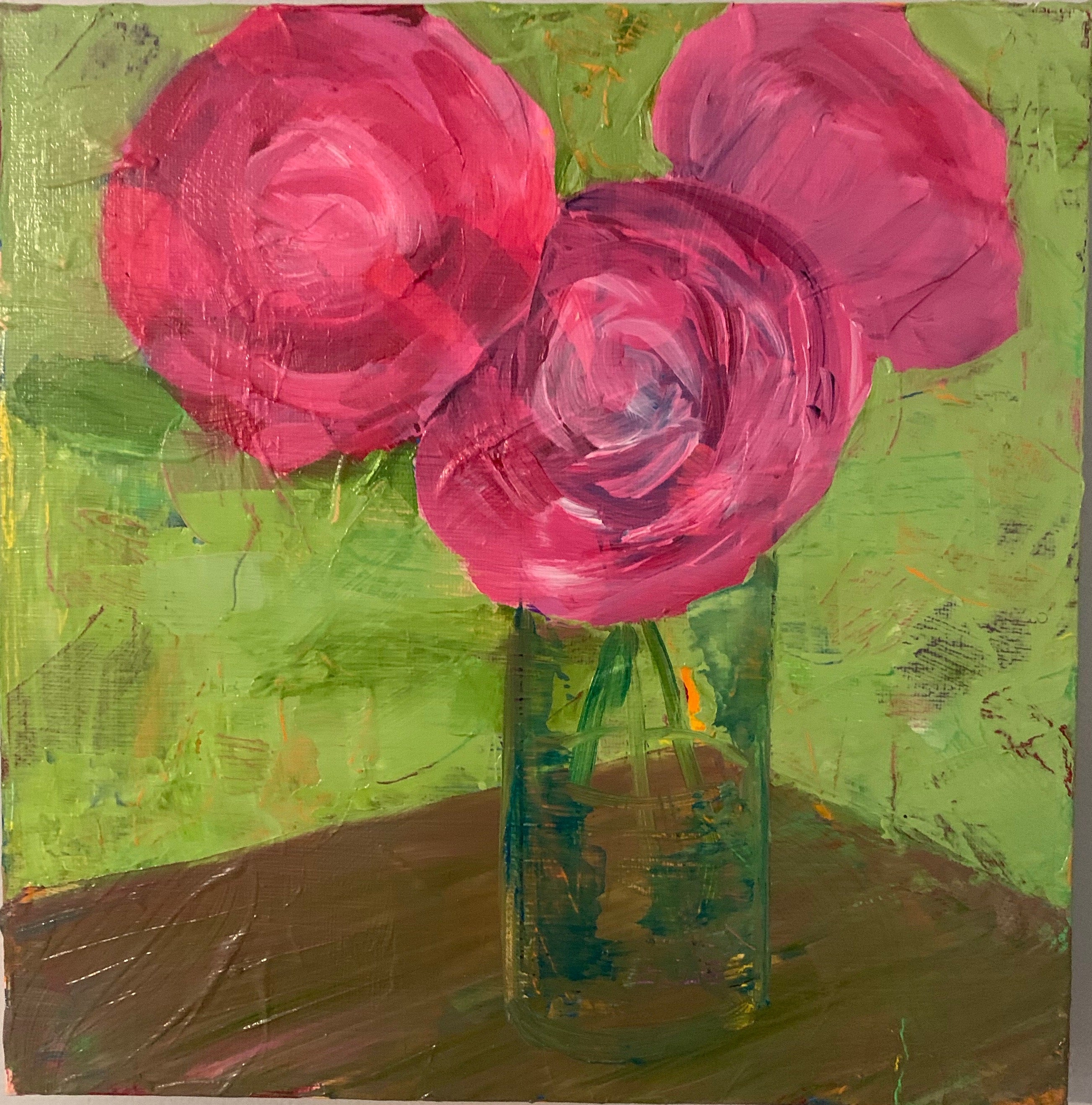 Pink Roses Abstract Flowers Wall Art