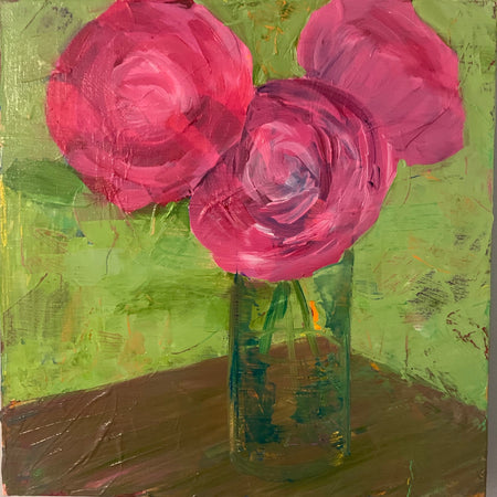 Pink Roses Abstract Flowers Wall Art