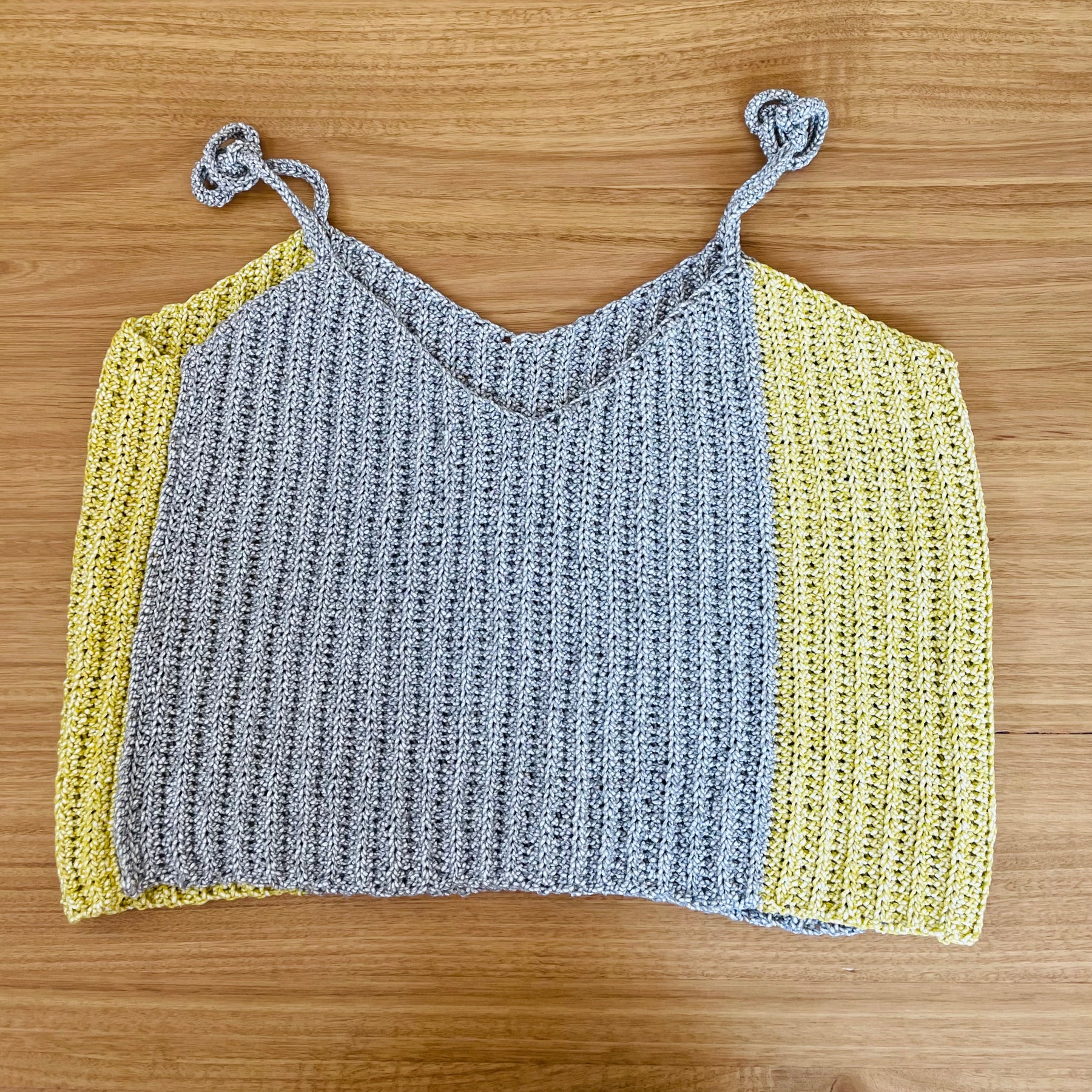 Two Tone Cotton Crochet Tank in Grey & Yellow