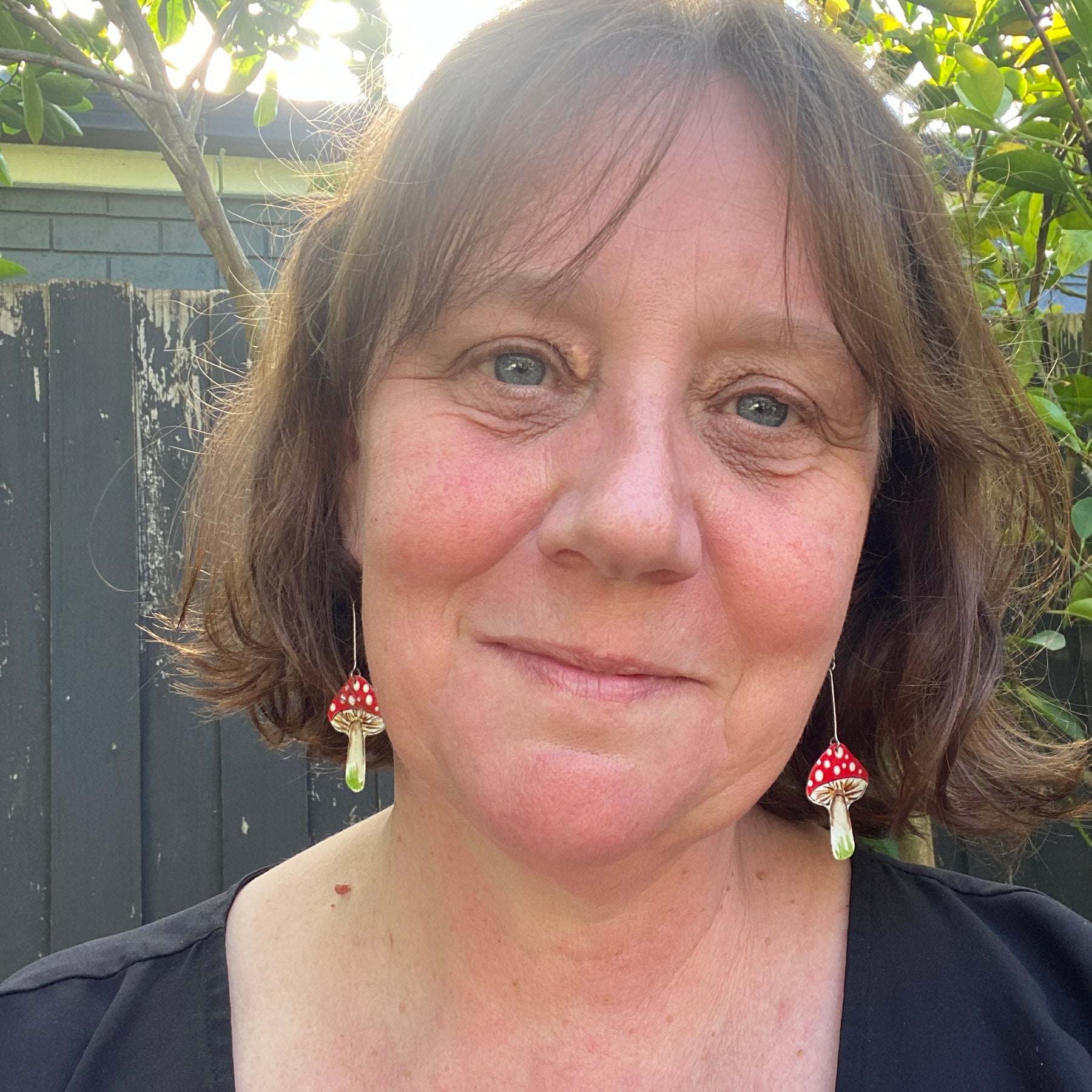 Small Toadstool Earrings – Hand-painted Brass Jewellery